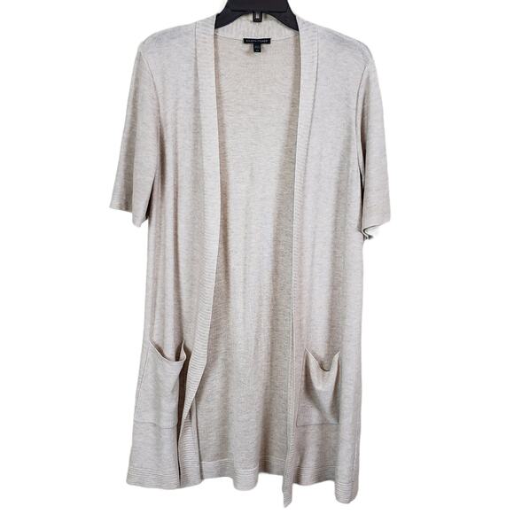 Eileen Fisher Cardigan Sweater Neutral Open Front  Pockets Short Sleeve Small - Picture 1 of 7